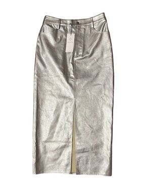 Wayf Silver Metallic Midi Pencil Skirt Slit